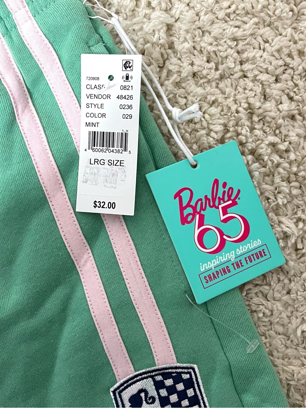 PacSun Barbie Mint Green Lounge Shorts with Light Pink Stripes - Picture 3 of 9